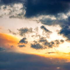 Sun rays at sunset in winter in the mountains