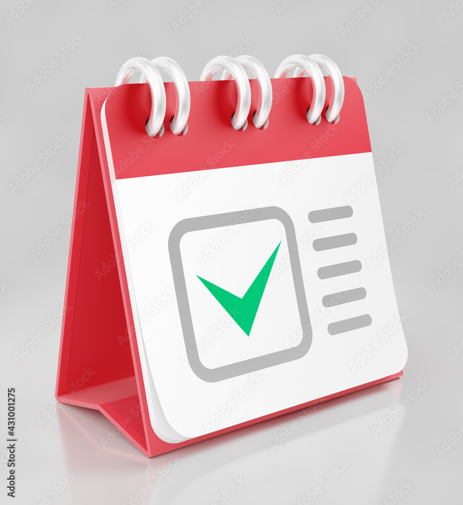 Poster desktop scheduler. personal on desk to-do planner in form of the a-frame on reflective gray surface.