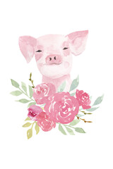 Pig with sunflowers , pig sublimation , farm animal clipart
