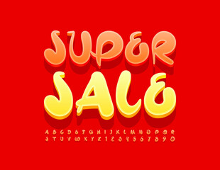 Vector Colorful Banner Super Sale. Modern Bright 3D Font. Artistic Alphabet Letters and Numbers set