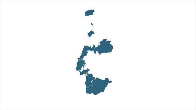 Animated Districts of Portugal. Map of regional country administrative divisions. Motion design