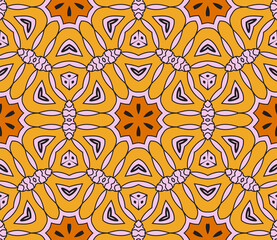 Abstract colorful doodle flower seamless pattern. Floral geometric background. Mosaic, tile of thin line ornament.