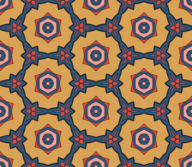 Abstract colorful doodle flower seamless pattern. Floral geometric background. Mosaic, tile of thin line ornament.