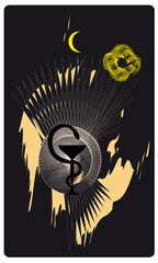 Tarot card back design. Snake and Bowl. Bowl of Hygieia symbol of pharmacy