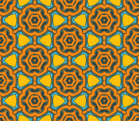 Abstract colorful doodle flower seamless pattern. Floral geometric background. Mosaic, tile of thin line ornament.