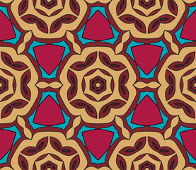 Abstract colorful doodle flower seamless pattern. Floral geometric background. Mosaic, tile of thin line ornament.