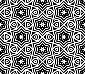 Abstract black and white halftone hexagon, triangle seamless pattern. Geo shape background. Mosaic, tile of thin line ornament.