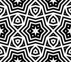 Abstract black and white halftone hexagon, triangle seamless pattern. Geo shape background. Mosaic, tile of thin line ornament.