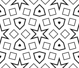 Abstract black and white halftone hexagon, triangle seamless pattern. Geo shape background. Mosaic, tile of thin line ornament.