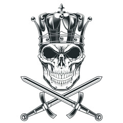 Vintage skull king and sword monochrome template