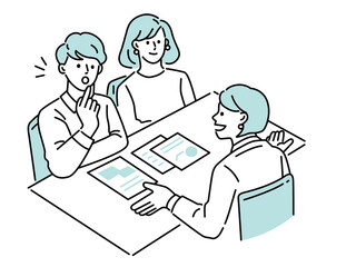 提案、説明、プレゼン、交渉、契約、将来設計、ミーティング資料に使えるビジネスシーンイラスト
Vector illustration , business meeting, teamwork, professional skill,Creative ,web banner, marketing ,
presentation meeting marketing Business  seen