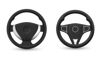 Set of realistic steering wheel vector illustration circle leather equipment for driving automobile