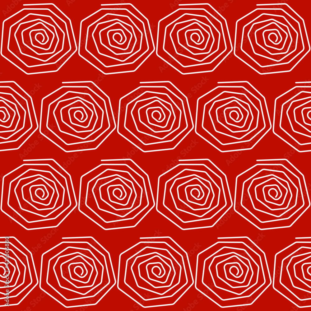 Aufkleber red background and same spirals like roses. vector.
