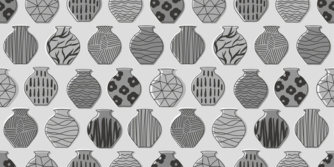 Vase illustration background. Seamless pattern. Vector.壺のイラストパターン