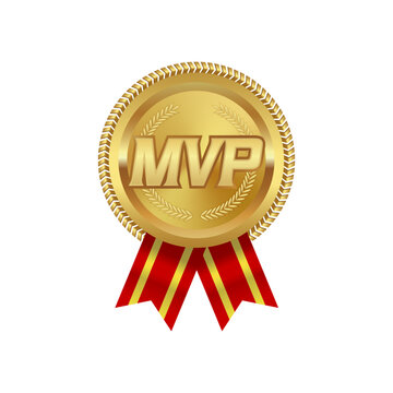 Mvp award golden badges with red ribbon
