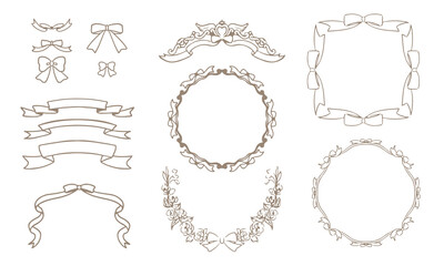 手描きのリボンフレームセット アンティーク ベクター 金