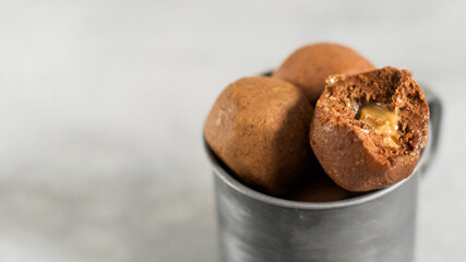 Vegan candy close-up. The concept of healthy desserts. Copy space.