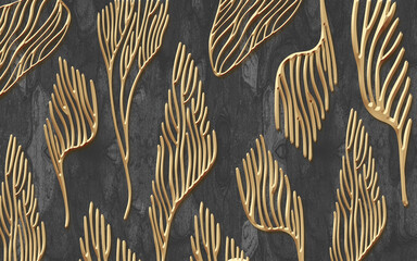 Fototapety  3d ilustracja, abstrakcyjne beżowe liście na szarym drewnianym tle