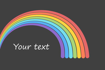 Banner with pattern of rainbow colors and place for text on dark  background. Cartoon flat style