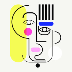 Abstract line face character vector illustration. Rough,sketch, line art, contour.
