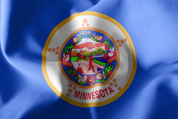 3D illustration flag of Minnesota is a region of United States.