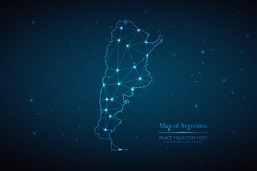 Abstract map of Argentina geometric mesh polygonal network line, structure and point scales on dark background. Vector illustration eps 10