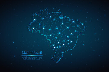Fototapeta na wymiar Abstract map of Brazil geometric mesh polygonal network line, structure and point scales on dark background. Vector illustration eps 10