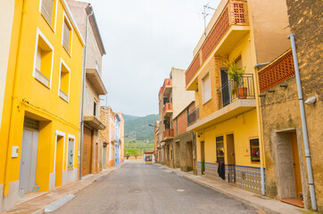 Els Ivarsos, Castellon province, Valencian Community, Spain. Beautiful street in the town center. Typical spanish village (adosado houses).