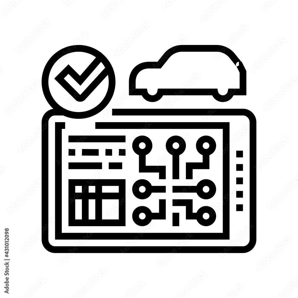 Poster testing computer electronic system car line icon vector. testing computer electronic system car sign
