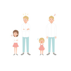 Problems of relations between daughter and father. Flat cartoon vector illustration