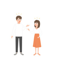 Cartoon couple scream each other having conflict vector flat illustration. colorful man and woman isolated on white background. Female and male character shouting