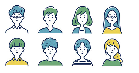 若い男女の笑顔のイラスト素材セット