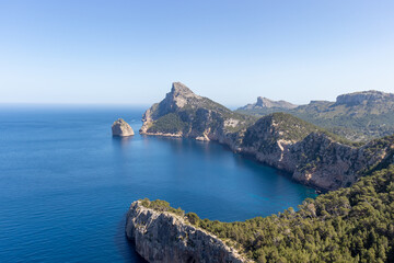Fototapeta na wymiar Mallorca landscape and cliffs seen from mirador es colomer on popular bike ride to cap formentor