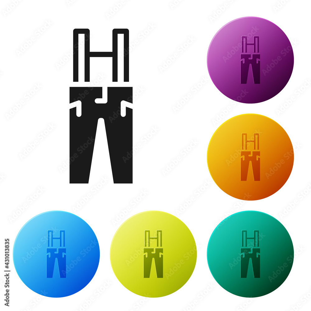 Poster black pants with suspenders icon isolated on white background. set icons in color circle buttons. ve