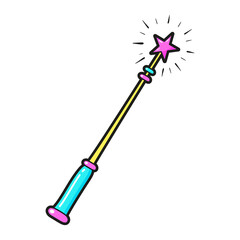 Magic wand with pink star on top cartoon icon. Fairy toy for children. Fabulous rod, stick.