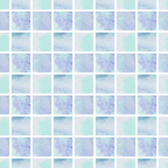 Seamless pattern with mint and lilac watercolor squares