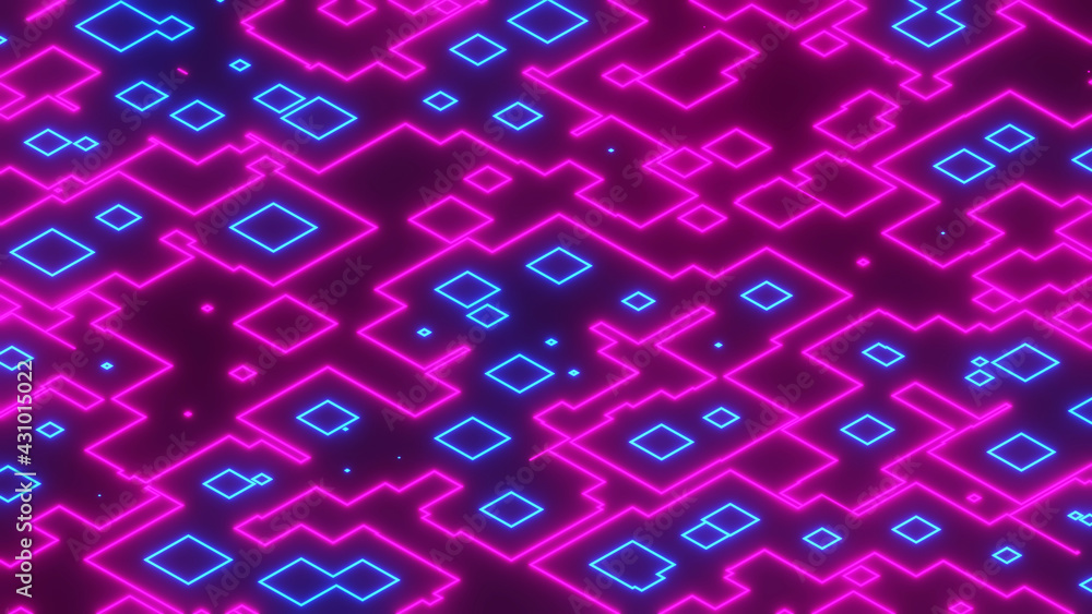 Aufkleber 3d illustration graphic of abstract pink and blue color square shape-changing into random shapes sea