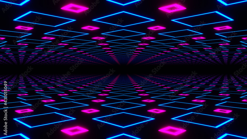 Fototapete abstract seamless loop of 3d renders sci-fi environment. blue and pink neon square abstract futurist