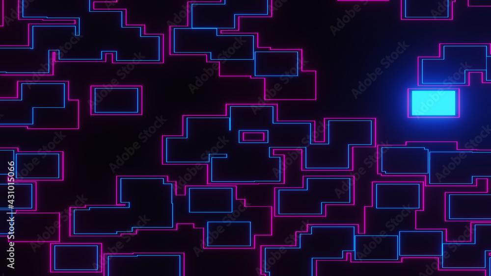 Aufkleber 3d illustration graphic of neon blue light glowing effect between random shapes. abstract motion bac