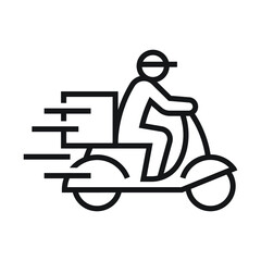 Shipping fast delivery man riding motorcycle icon symbol, Pictogram thin line design for apps and websites, Isolated on white background, Vector illustration