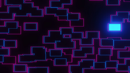Fototapeta premium 3D illustration graphic of neon blue light glowing effect between random shapes. Abstract motion background seamless loop.
