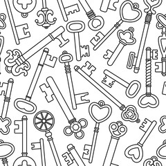 Vector seamless pattern with retro keys. Vintage background.