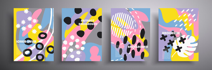 Vector creative design. Covers with abstract shapes and doodles. Modern trendy pattern for funny cover template for brochure, book, magazine, postcard, notepad, etc.