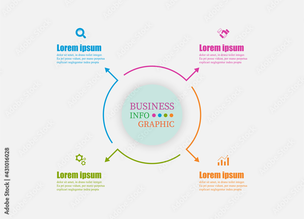 Poster thin line circles flat arrows for infographic 4 steps. presentation business infographic template wi
