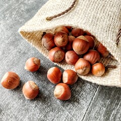 hazelnuts on a wooden table