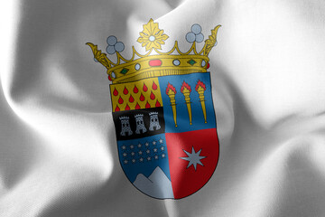 3D illustration flag of Nuble is a region of Chile. Waving on th