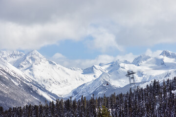 Whistler, British Columbia, Canada. Aerial View of Peak to Peak Gondola with the Canadian Snow...