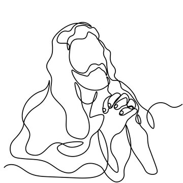 One continuous single drawn line art doodle spirituality Jesus Christ sermon, prayer .Isolated image of a hand drawn outline on a white background.