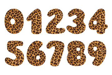 Bold numbers from 1 to 0 with furry safari texture. Clip art set on white background