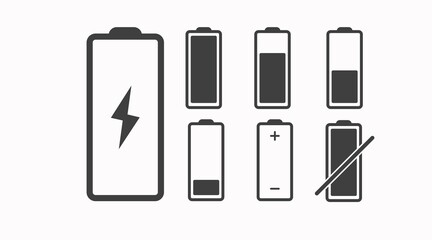 Battery Icon Set. Vector isolated flat set of batteries signs